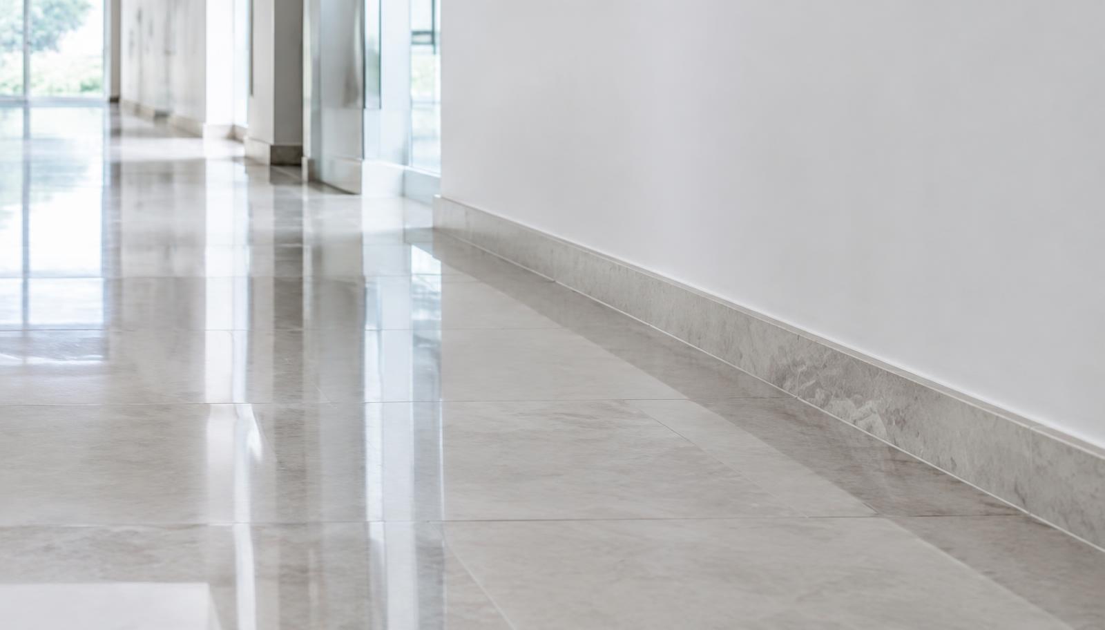 Close-up of a polished, clean facility floor